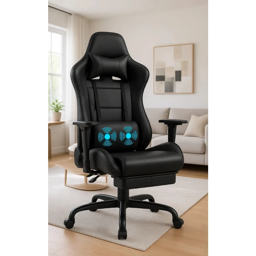 Massage - Sedia da gaming con poggiapiedi, massaggio,